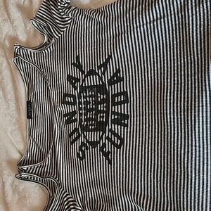 Green and White Striped open shoulder medium Women's Top